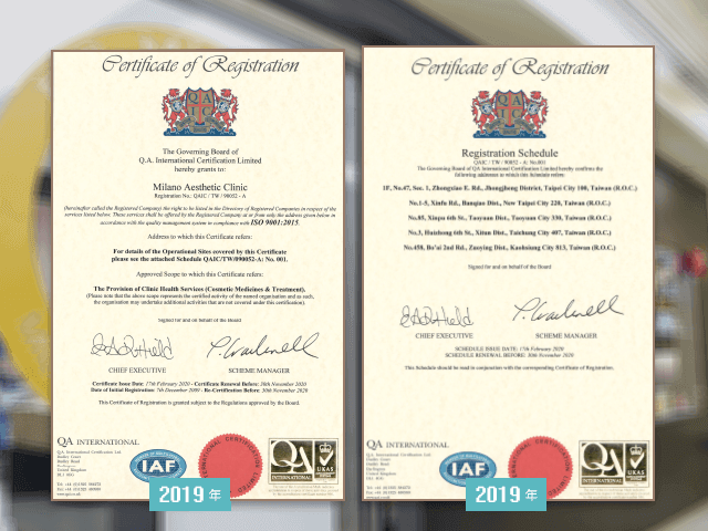 米蘭時尚診所榮獲 2019 ISO9001